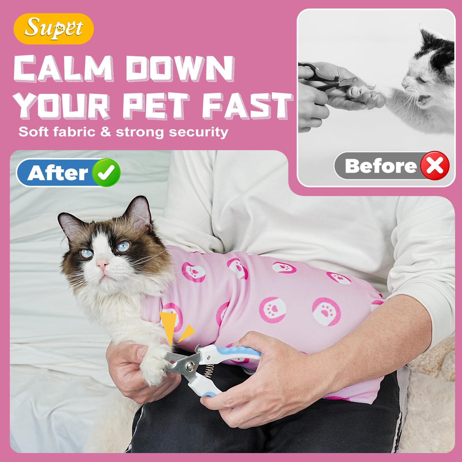 Supet Cat Grooming Wrap used to hold a cat during nail trimming.
