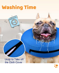Supet dog cone collar interior showing the strips for threading a pet’s everyday collar.