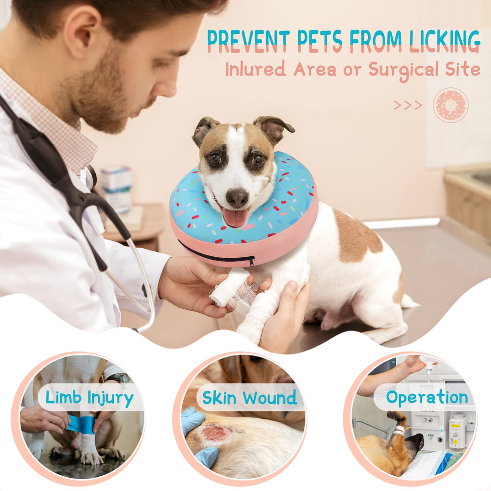 Supet inflatable dog recovery collar showing its donut-shaped design.