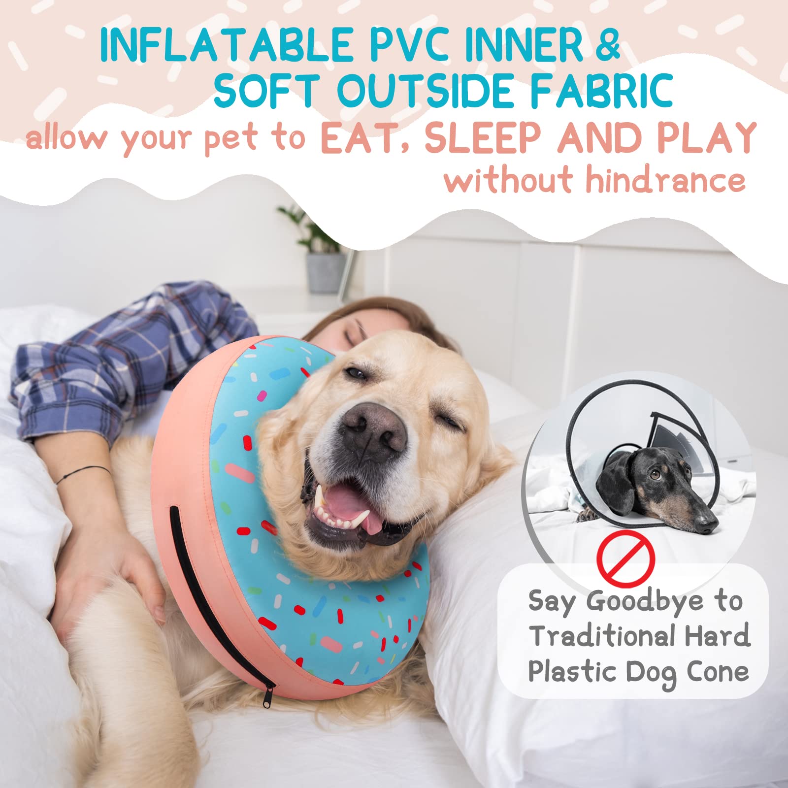 Supet inflatable dog recovery collar with a close view of the outer fabric.