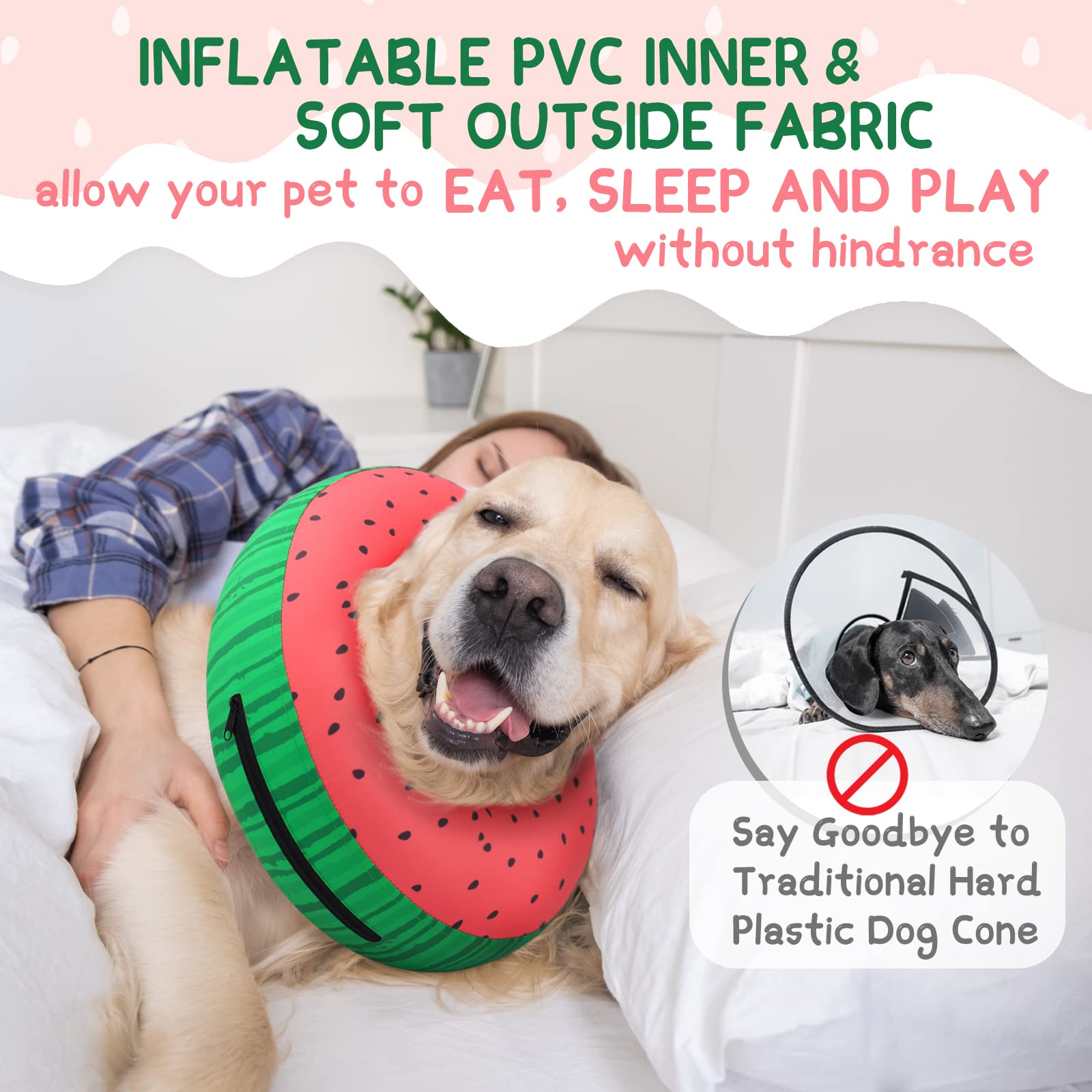 Supet inflatable dog recovery collar interior showing strips for securing an everyday collar.