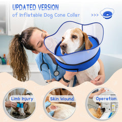 Supet inflatable dog recovery collar shown with its detachable protective shield.