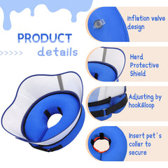 Supet inflatable dog recovery collar shown worn by a dog.