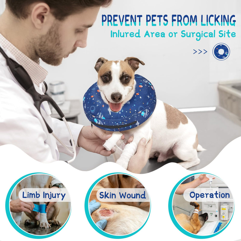 Supet inflatable dog cone collar showing its donut-shaped design.