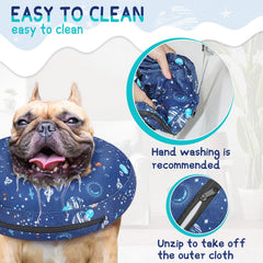 Supet inflatable dog cone collar showing the adjustable hook-and-loop strap.