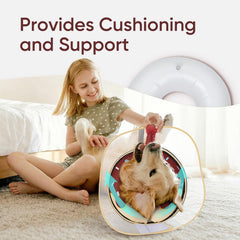 Supet inflatable dog cone with its removable protective shield attached.