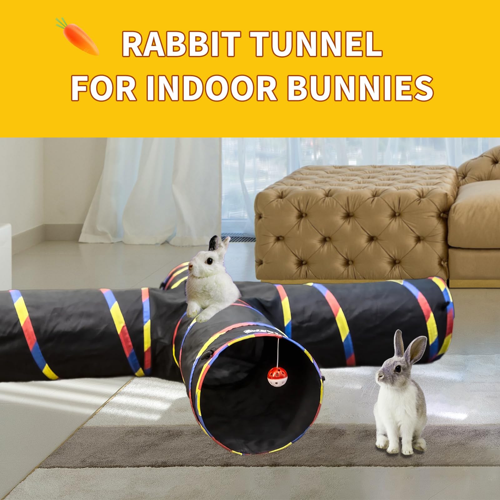 SweetBin cat tunnel shown collapsed with its elastic storage strap.