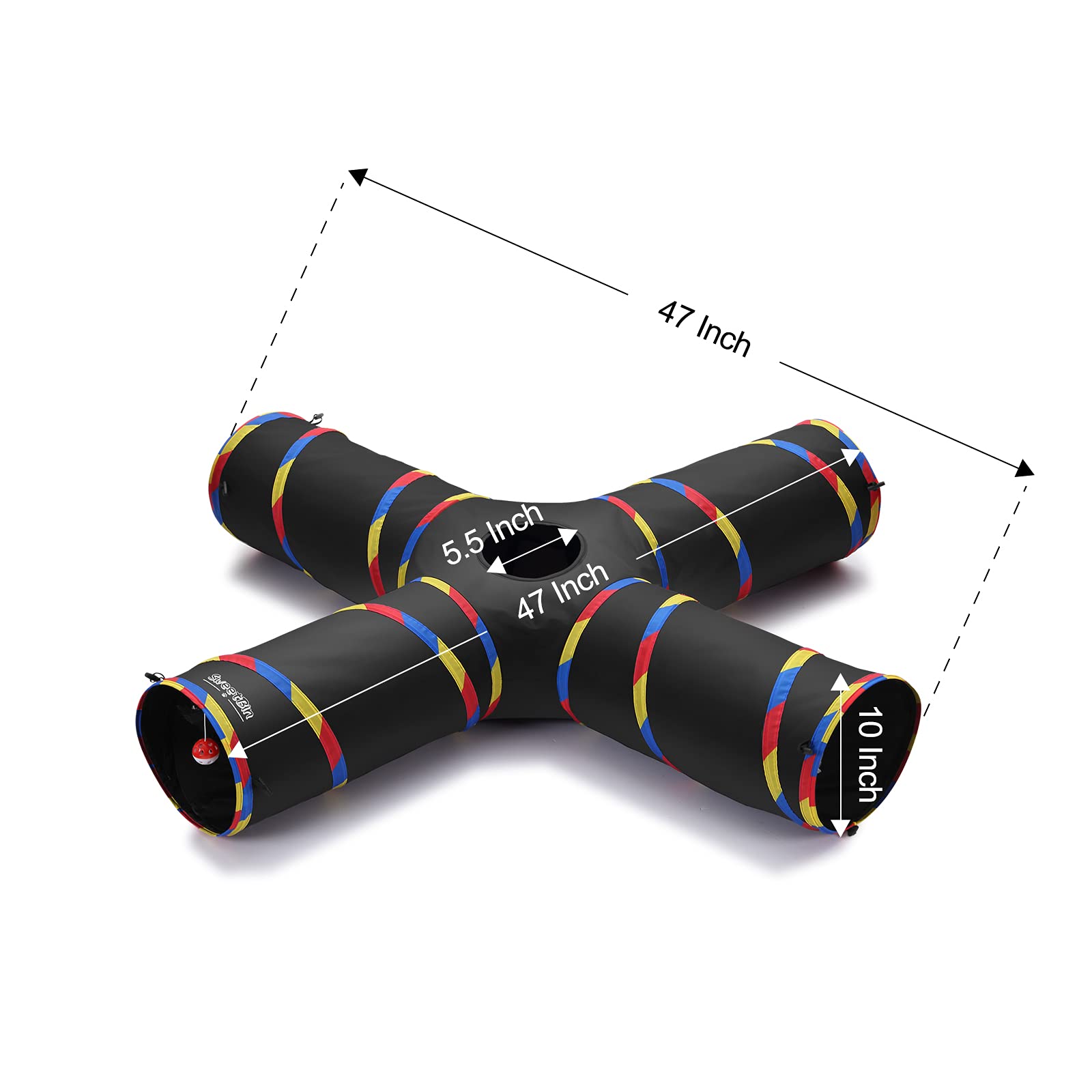 SweetBin cat tunnel showing its four-way layout for cats to explore.