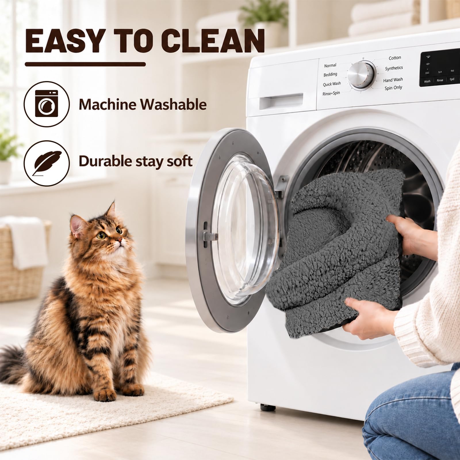 Care instructions for washing the TailTastic self-warming cat bed.
