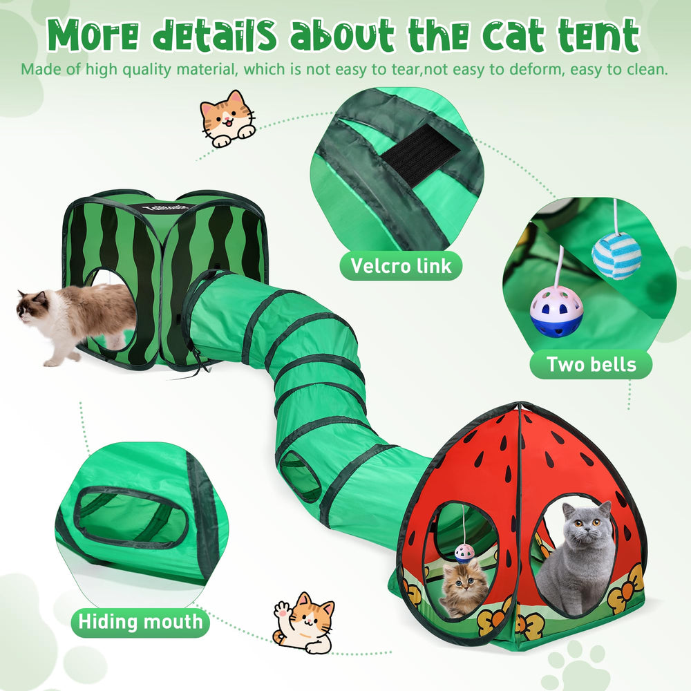 TailTastic cat tunnel with two dangling balls for interactive play.