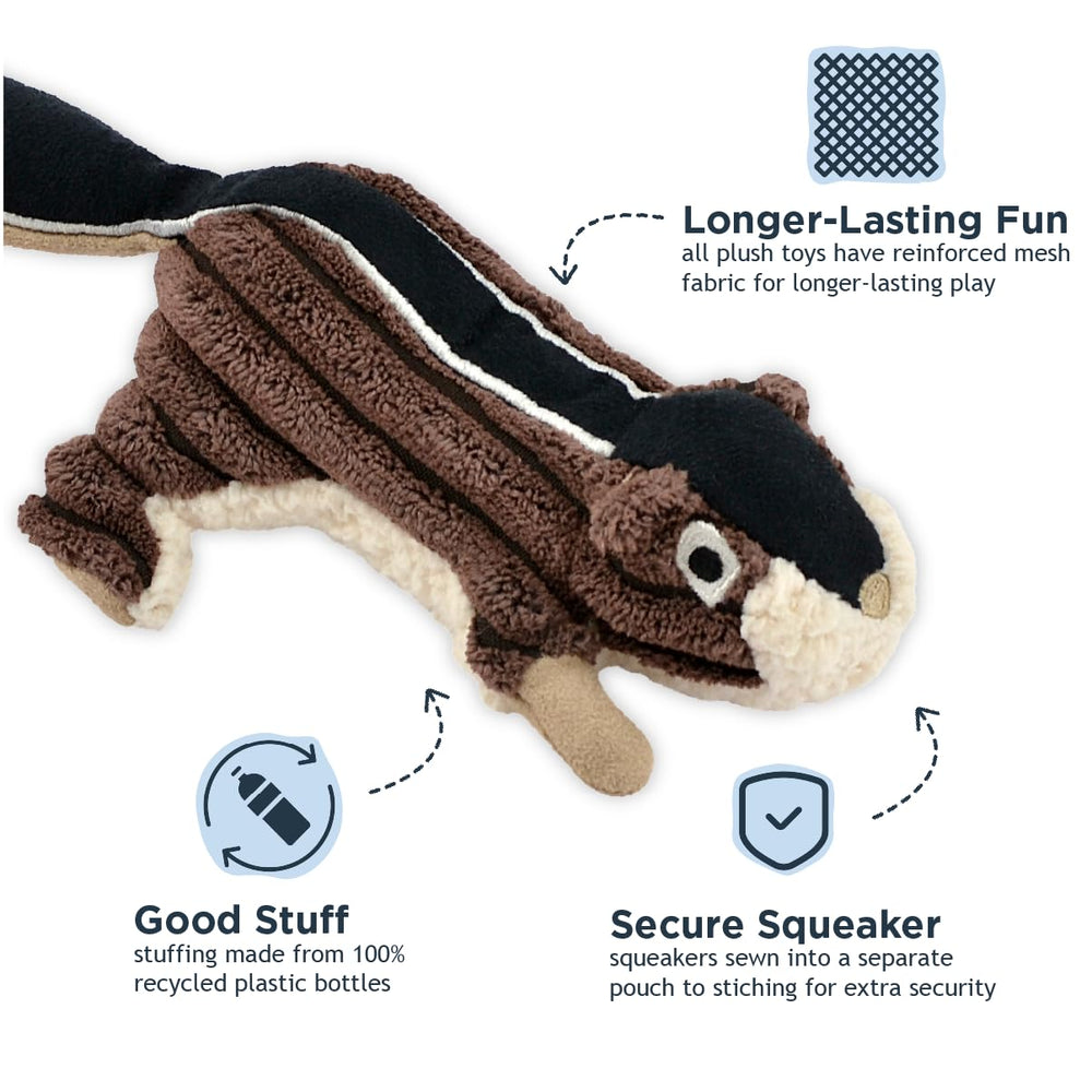 Tall Tails Chipmunk plush squeaker dog toy shown at a side angle.