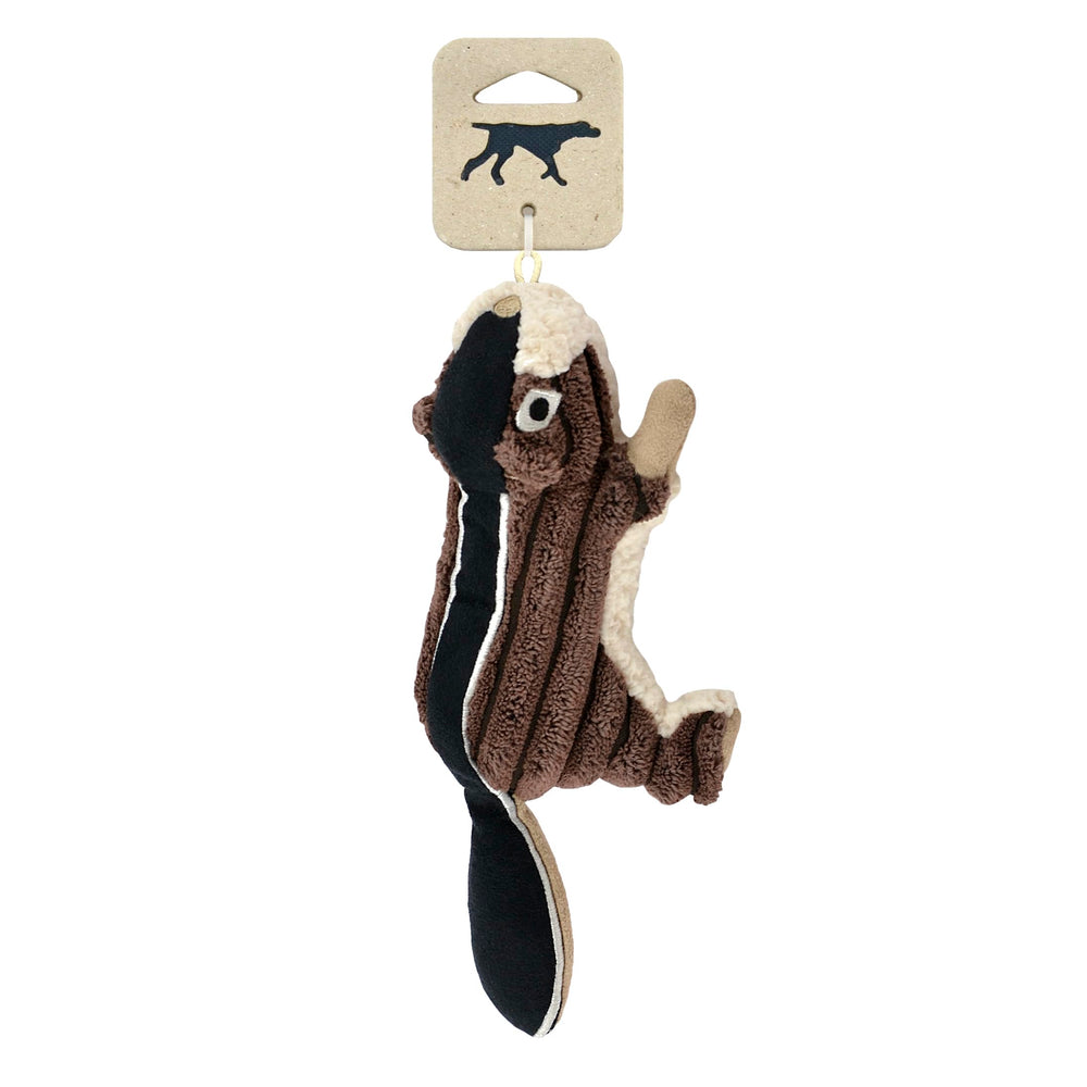 Close-up showing the reinforced mesh fabric on the Tall Tails Chipmunk dog toy.