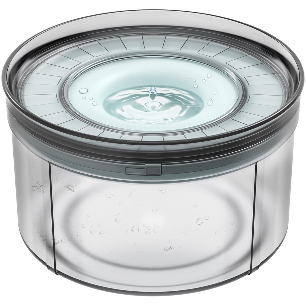 Techphardo dog water bowl shown from the front with its cover and floating disk.