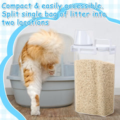 Teenyyou cat litter storage container dispensing litter through its spout.