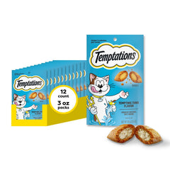 Temptations Classic cat treats shown with the front of the tuna pouch facing forward.