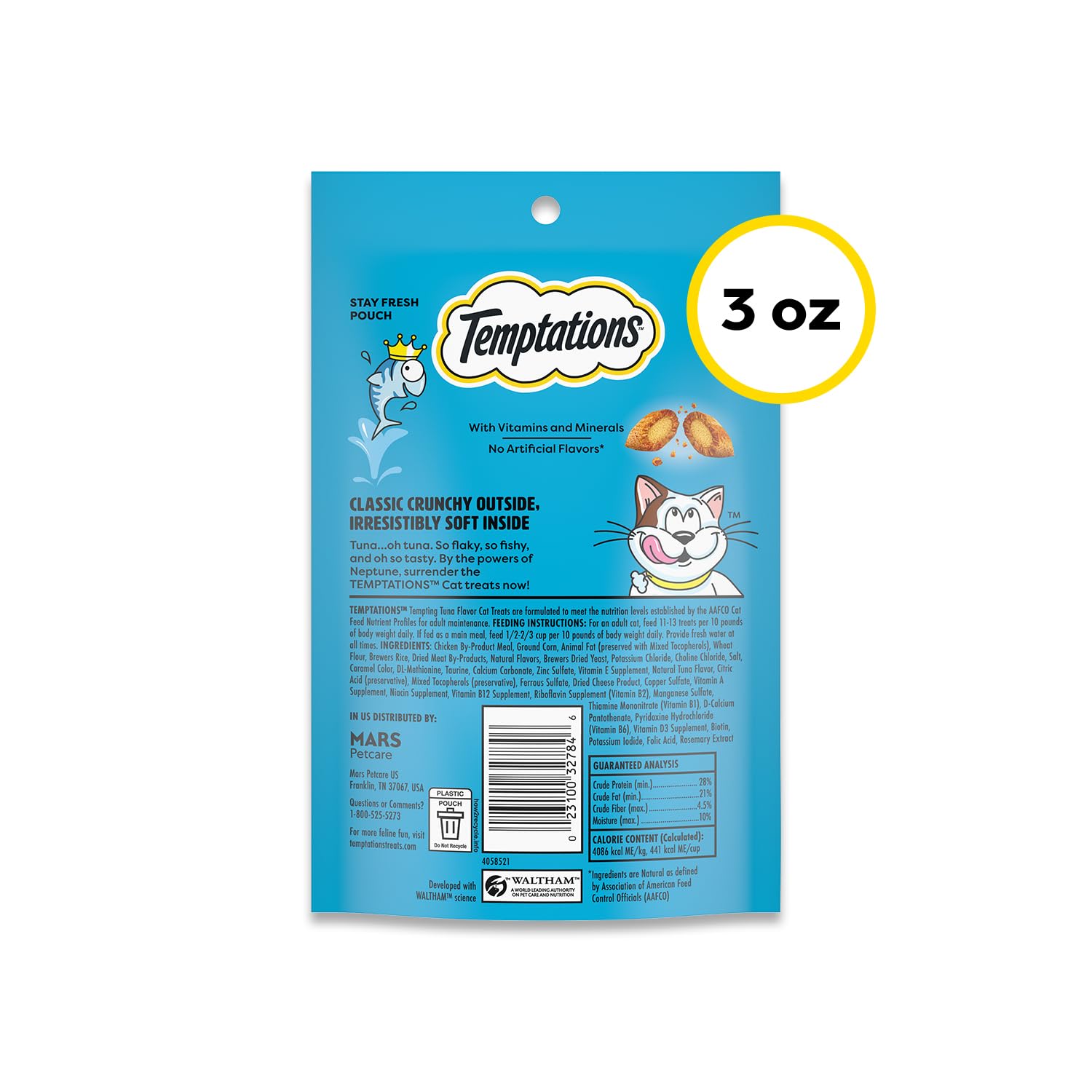Temptations Classic cat treats with the package label in focus.
