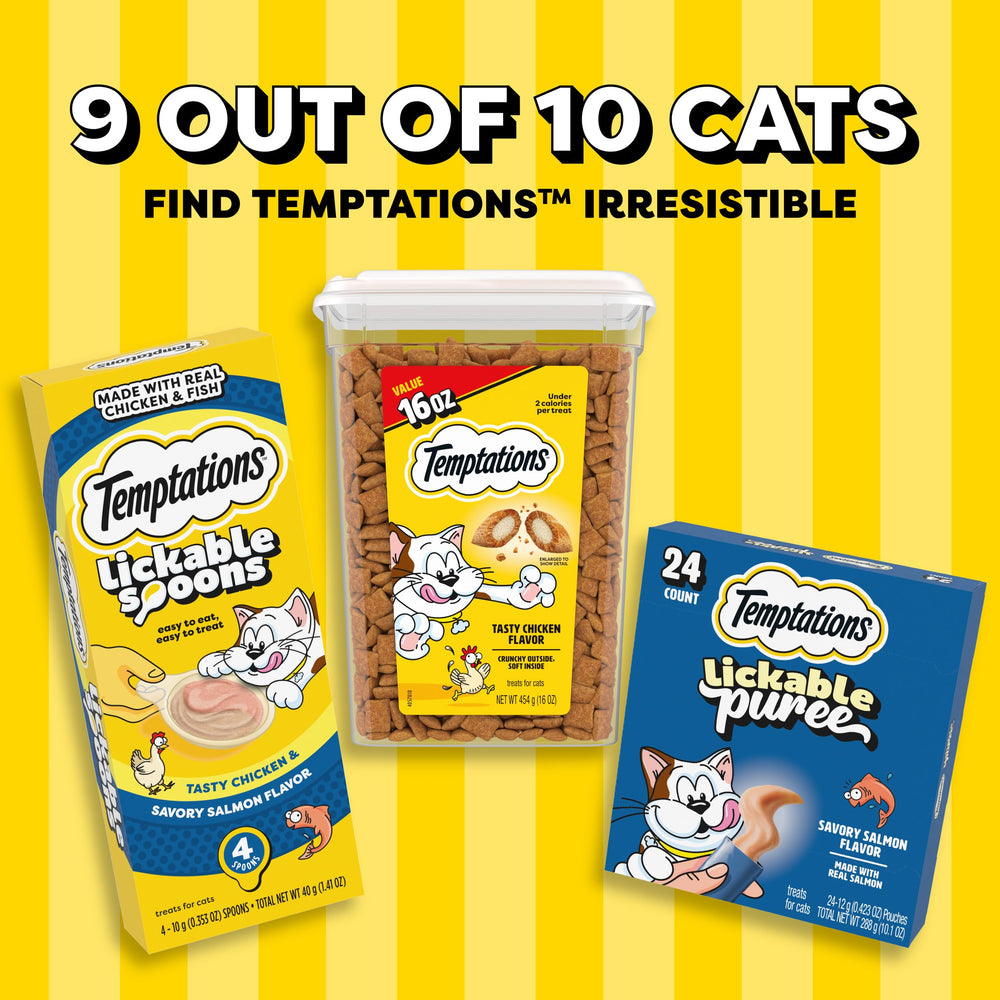 Temptations Jumbo Stuff cat treat used as a training reward.