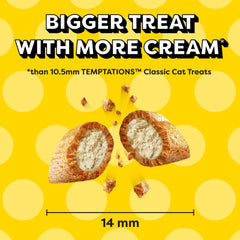 Temptations Jumbo Stuff chicken cat treats shown with the flavor packaging in focus.