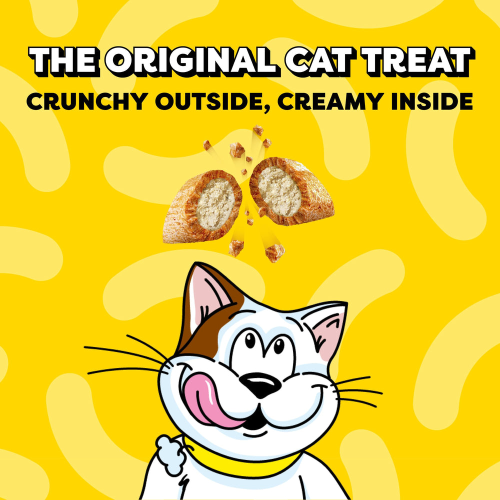 Temptations Jumbo Stuff cat treat shown in a close-up of its larger filled shape.