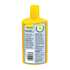 Tetra AquaSafe Plus water conditioner bottle showing its back label.