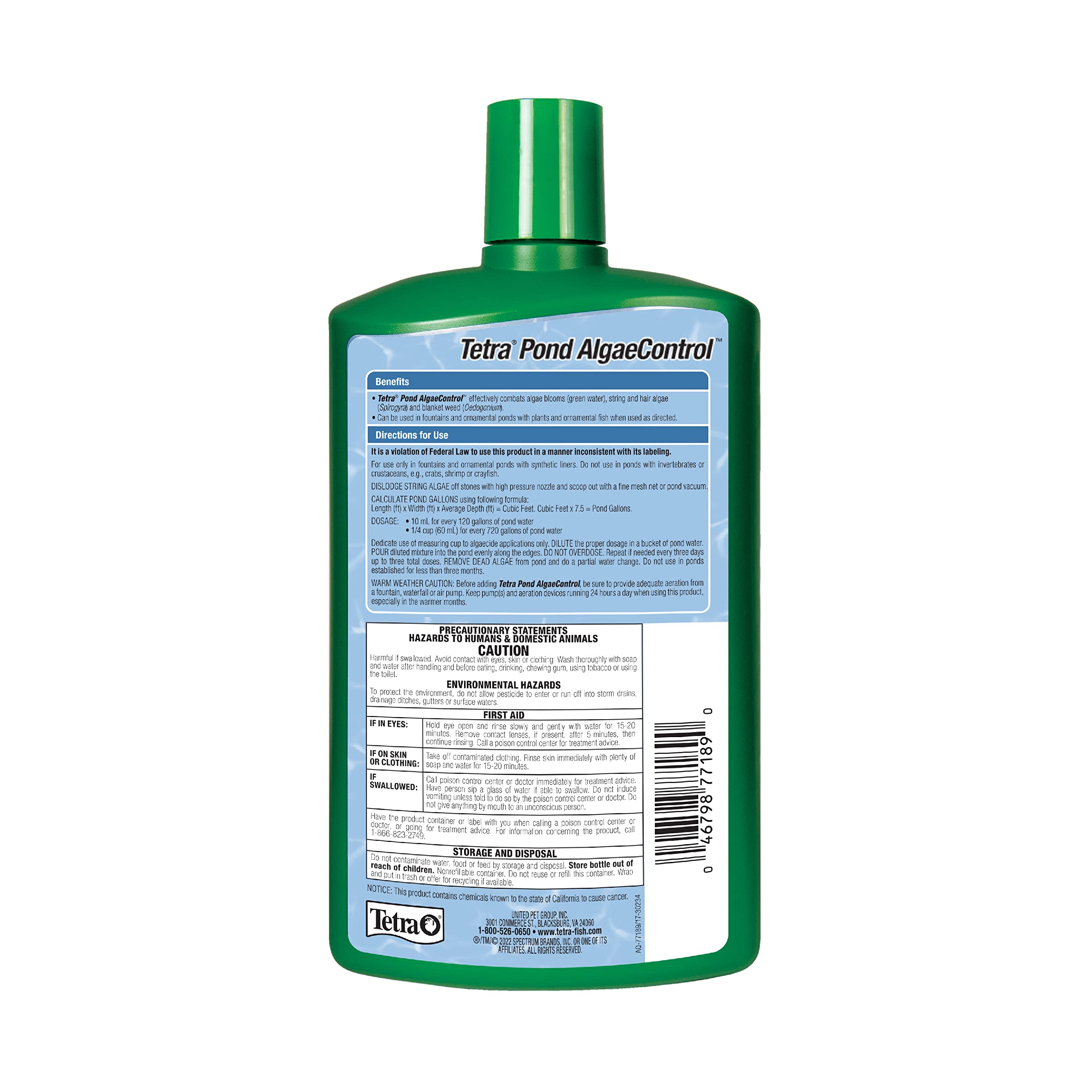 Tetra Pond Algae Control Treatment with its product label in view.