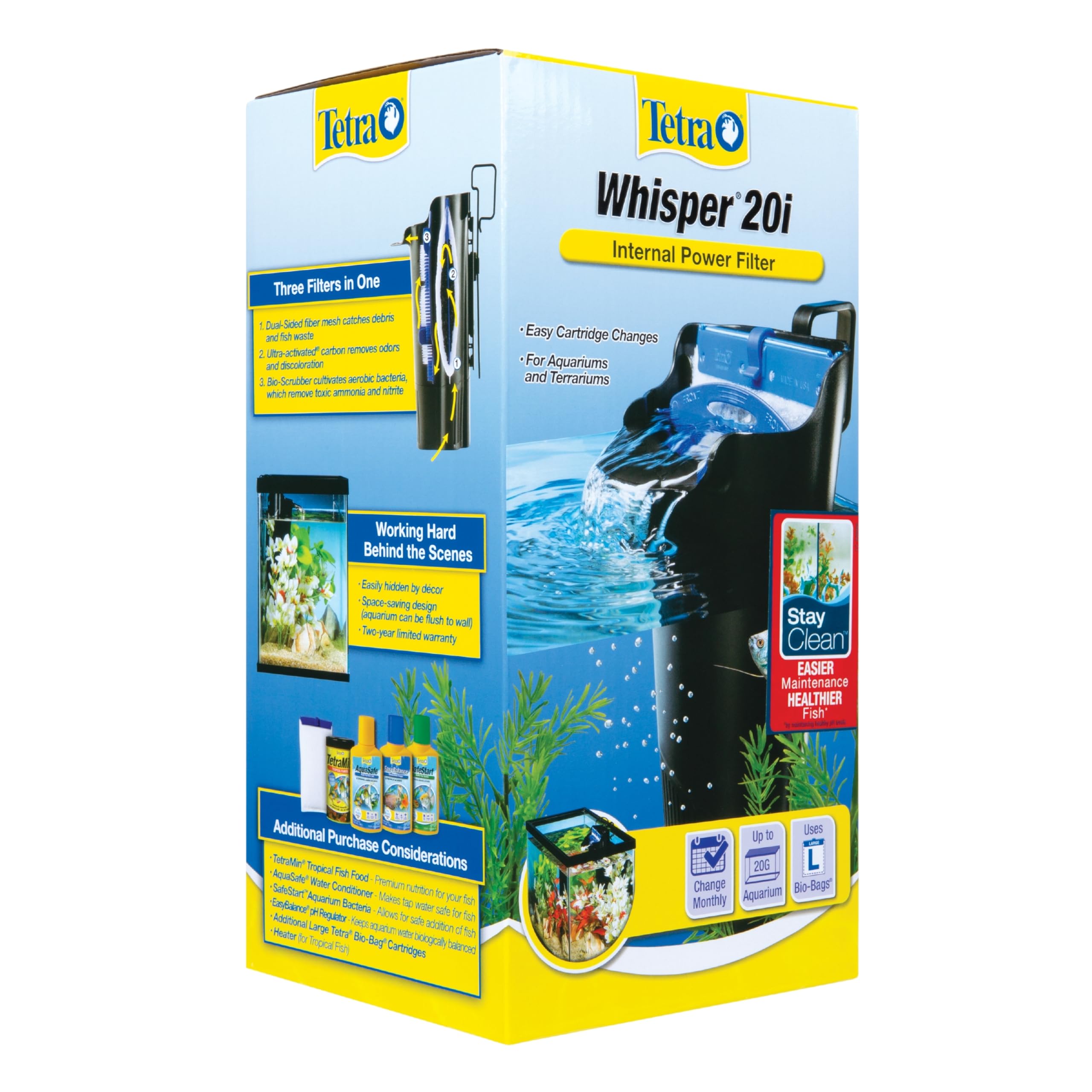 Tetra Whisper internal power filter positioned for shallow water.