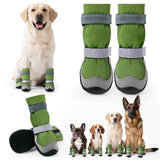 TEWIWAP dog snow boots shown from the front in green.