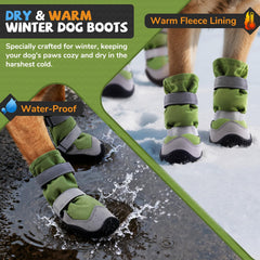 TEWIWAP dog snow boots with a close view of the treaded rubber outsole.