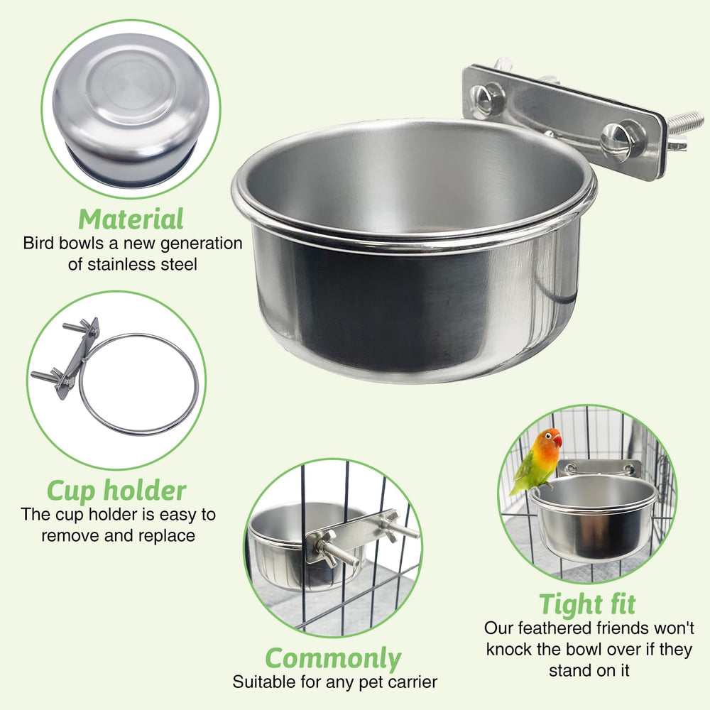 Tfwadmx stainless steel bird bowl shown in a close-up view.