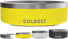 The Coldest Water dog bowl shown from the front in Solar Yellow.
