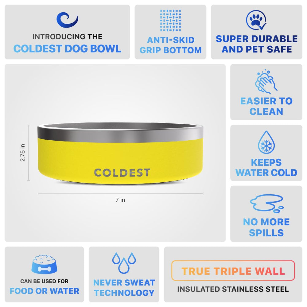 The Coldest Water dog bowl shown with its weighted base in focus.