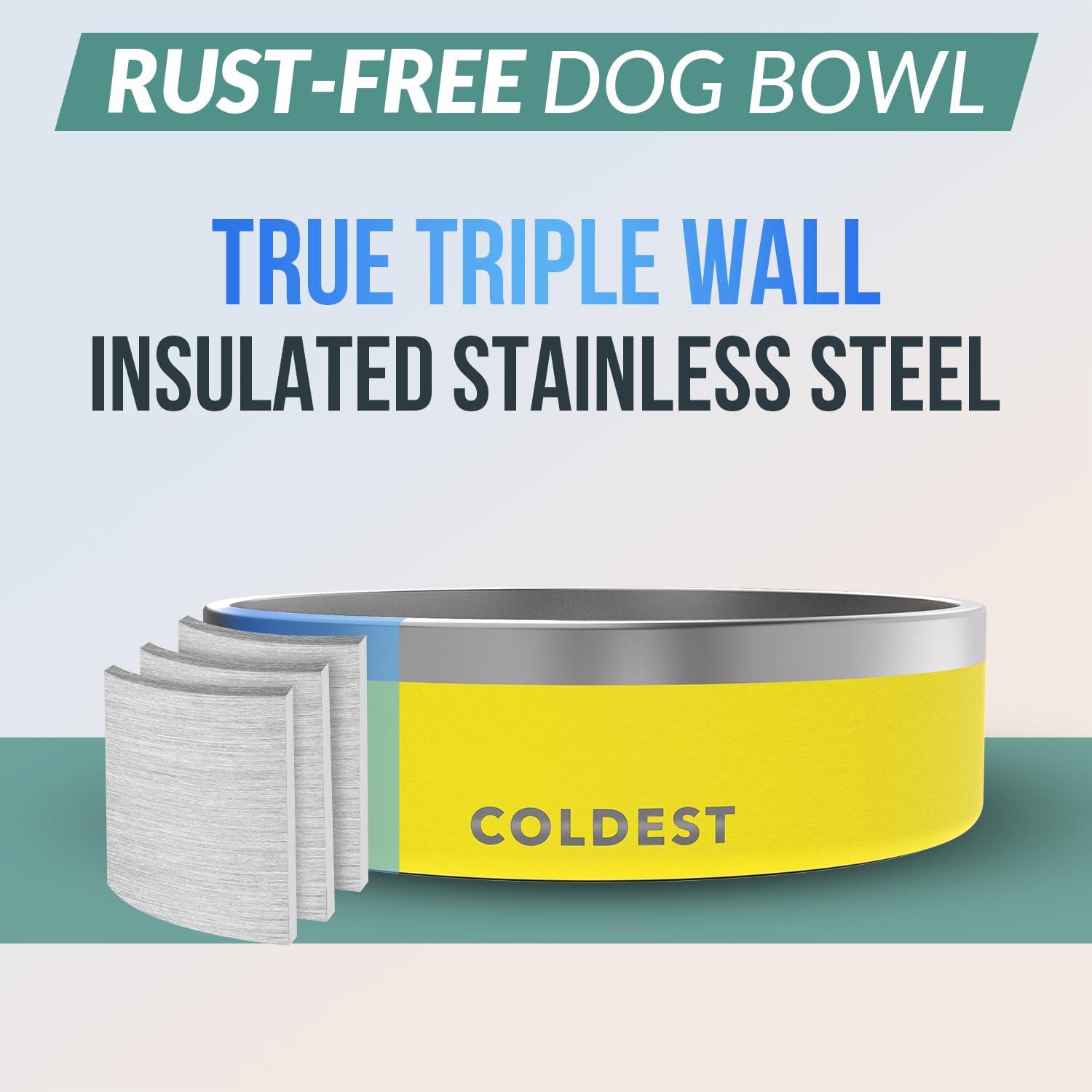 The Coldest Water dog bowl shown to highlight its Solar Yellow finish.