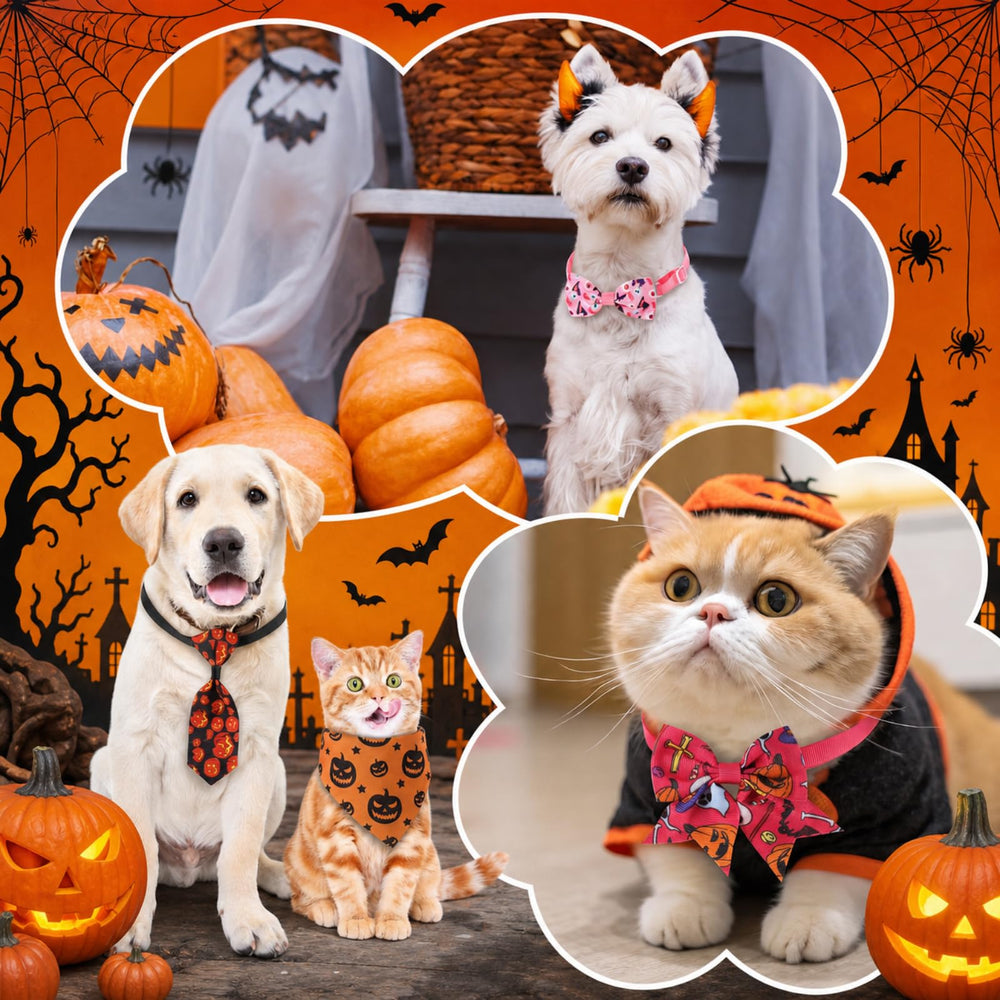 Thinkday Halloween dog accessories styled for a festive occasion.