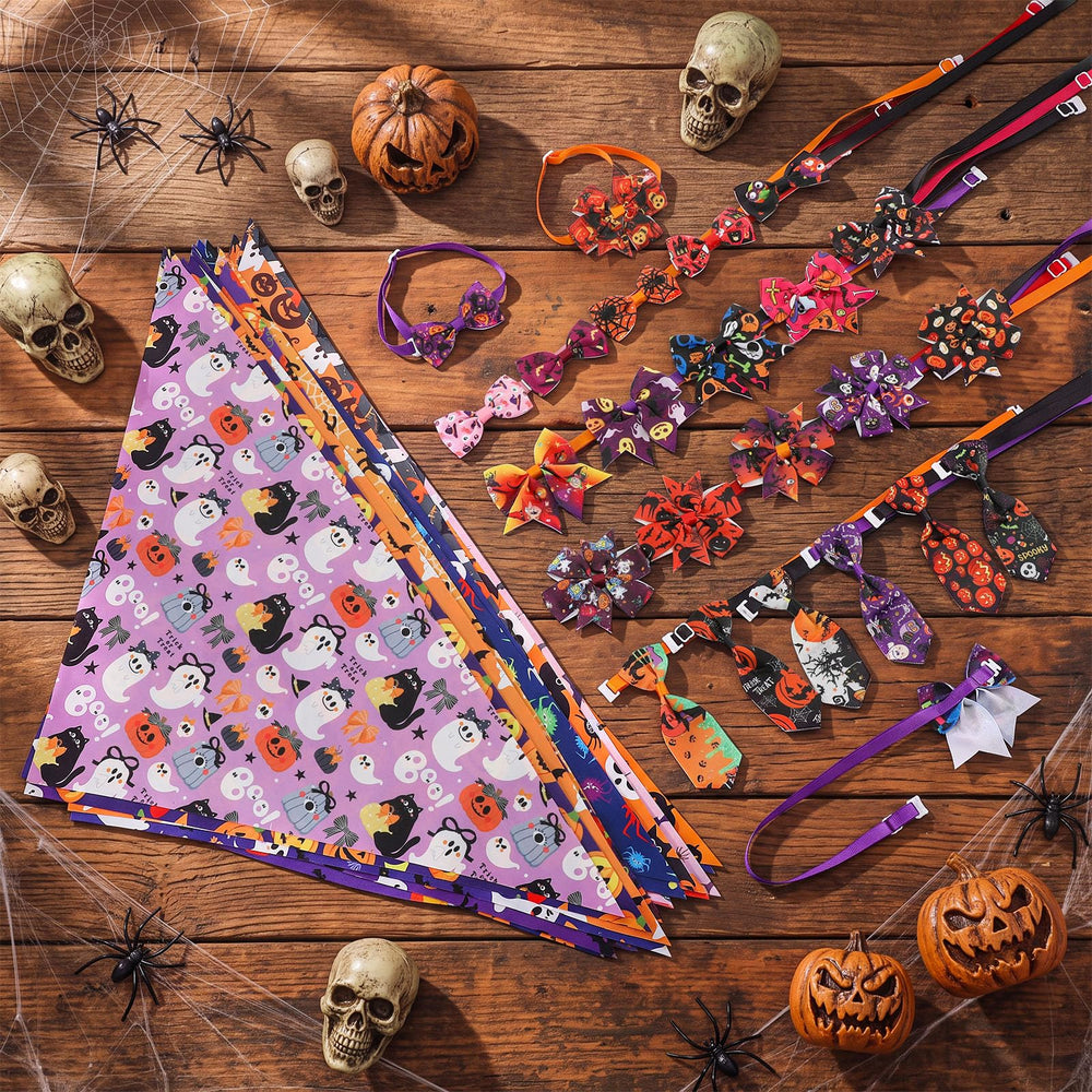 Thinkday Halloween dog bandana shown worn by a pet.