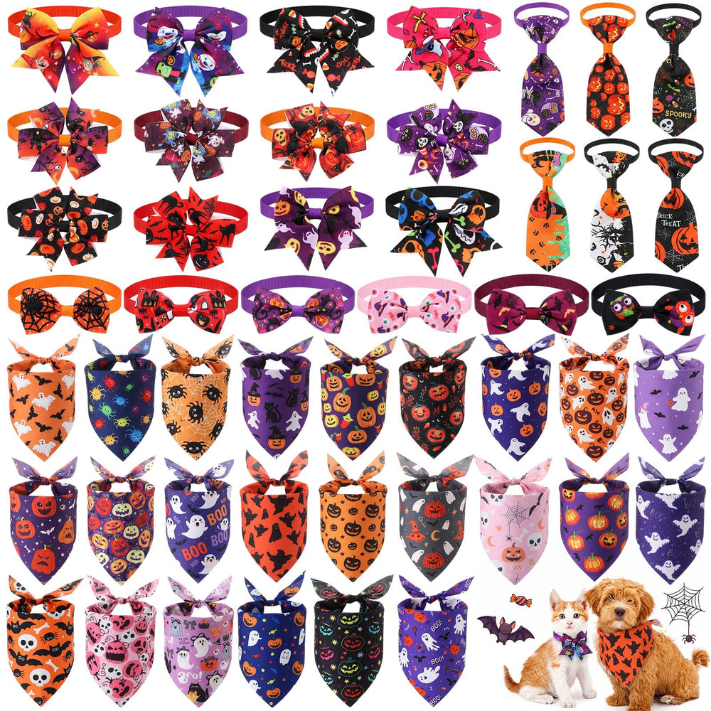 Thinkday Halloween dog bandana and collar set shown from the front.