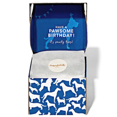 Thoughtfully Blue Dog Birthday Cookie Cake showing its hollow biscuit interior.