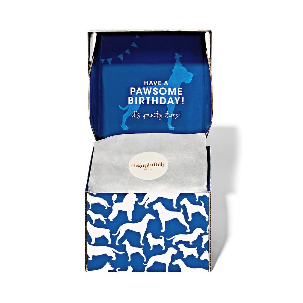Thoughtfully Blue Dog Birthday Cookie Cake shown from the side.