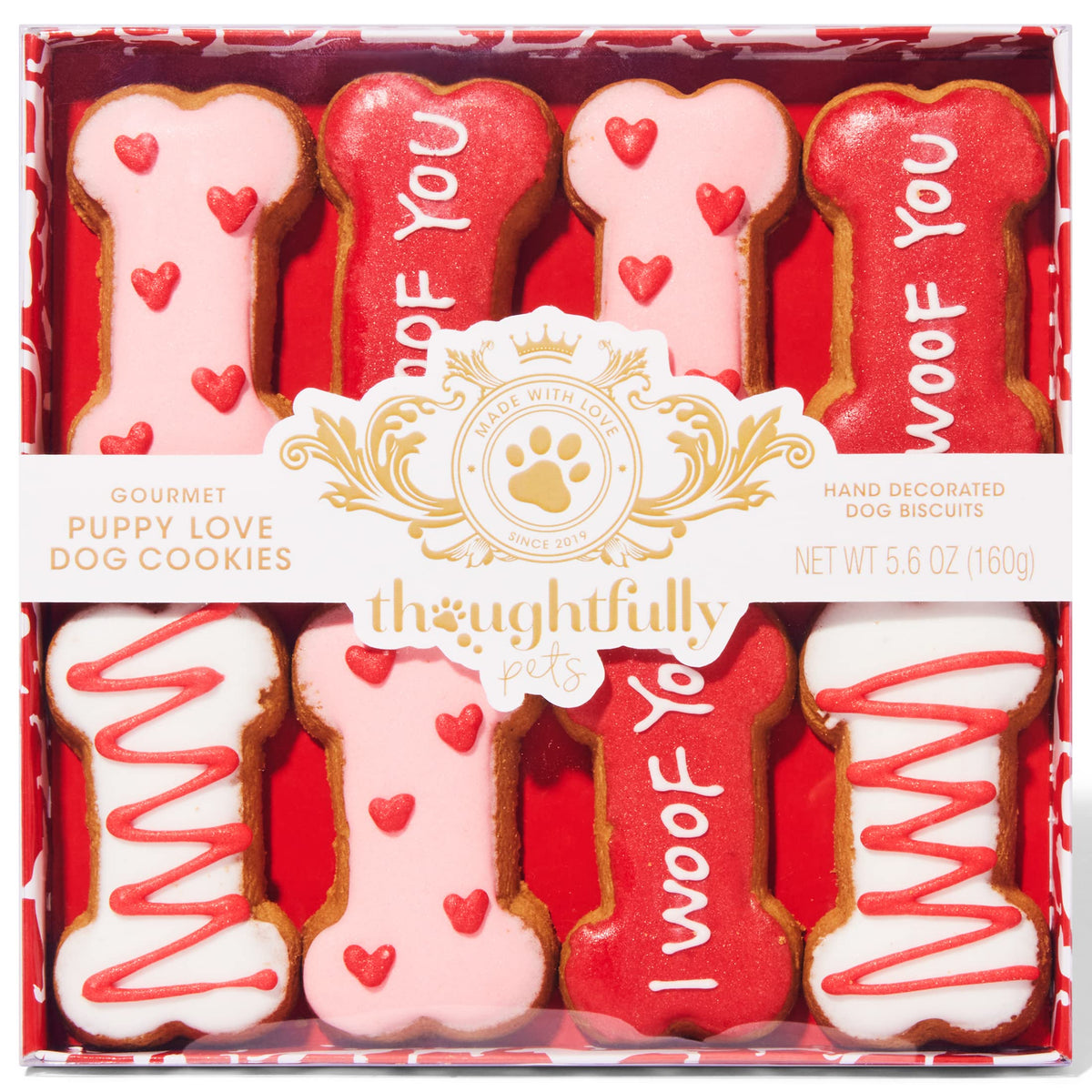 Thoughtfully Puppy Love dog treat gift set shown from the front.