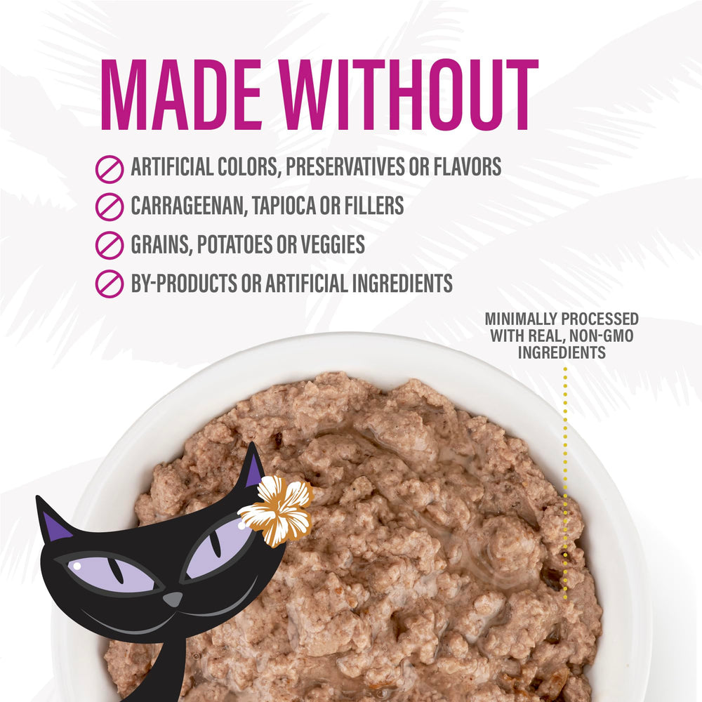 Tiki Cat After Dark pâté wet cat food can shown at an angle.
