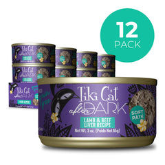 Tiki Cat After Dark pâté wet cat food twelve-can pack.