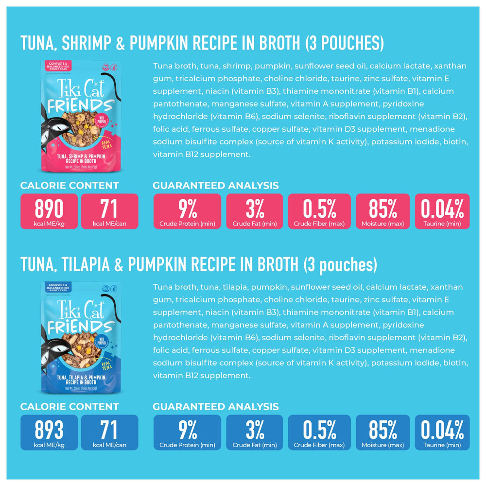 TIKI PETS Tiki Cat Friends wet cat food tuna recipe pouch.