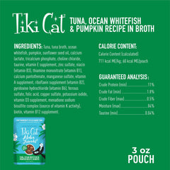 TIKI PETS Tiki Cat Aloha Friends wet cat food can shown from the back.