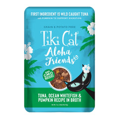 TIKI PETS Tiki Cat Aloha Friends wet cat food can shown from the front.