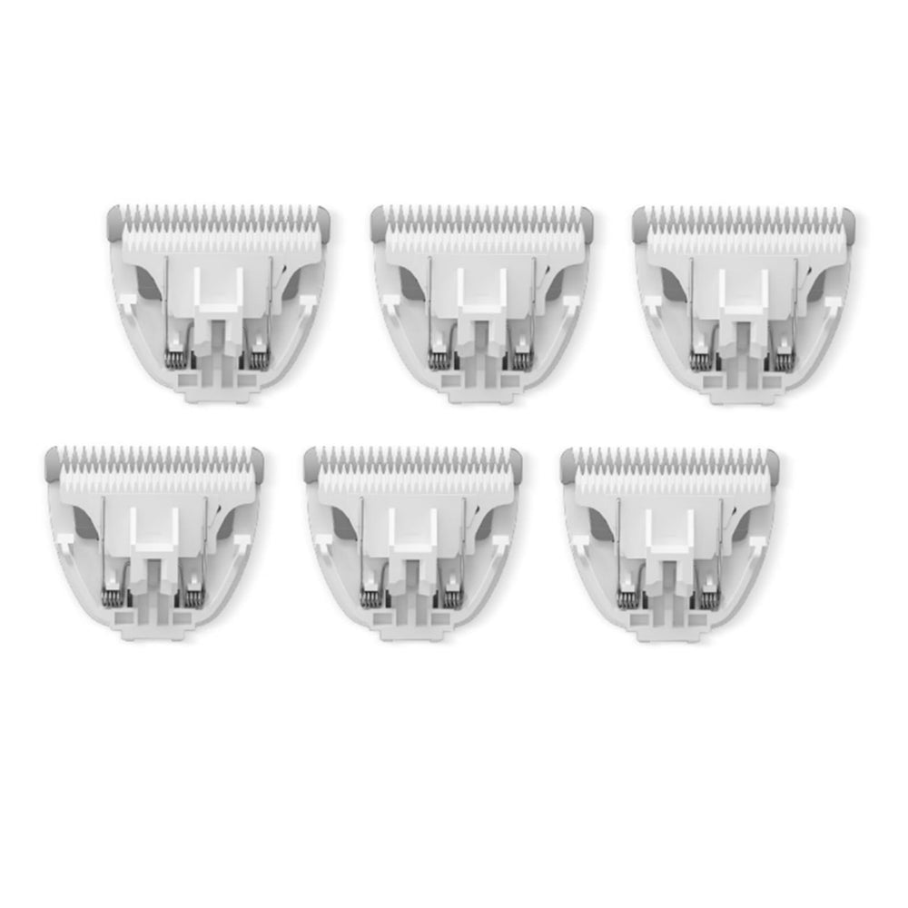 Tileon replacement blades shown together in a front view of the six-piece set.