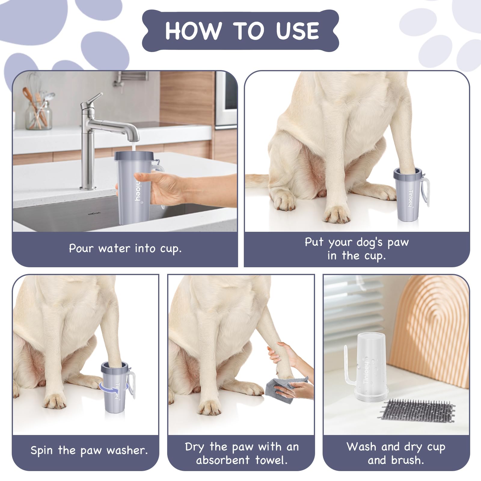 Tinioey Paw Cleaner with Handle shown as water is added.