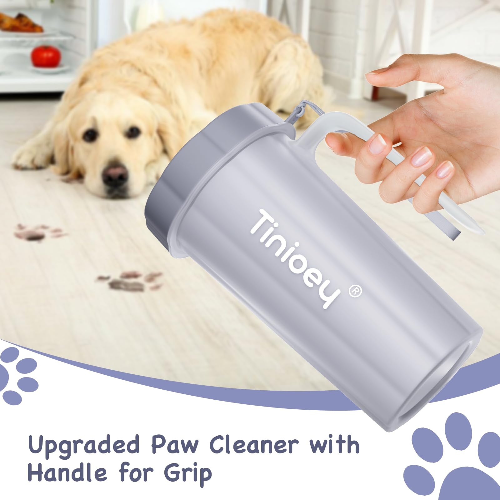 Tinioey Paw Cleaner with Handle shown in gray.