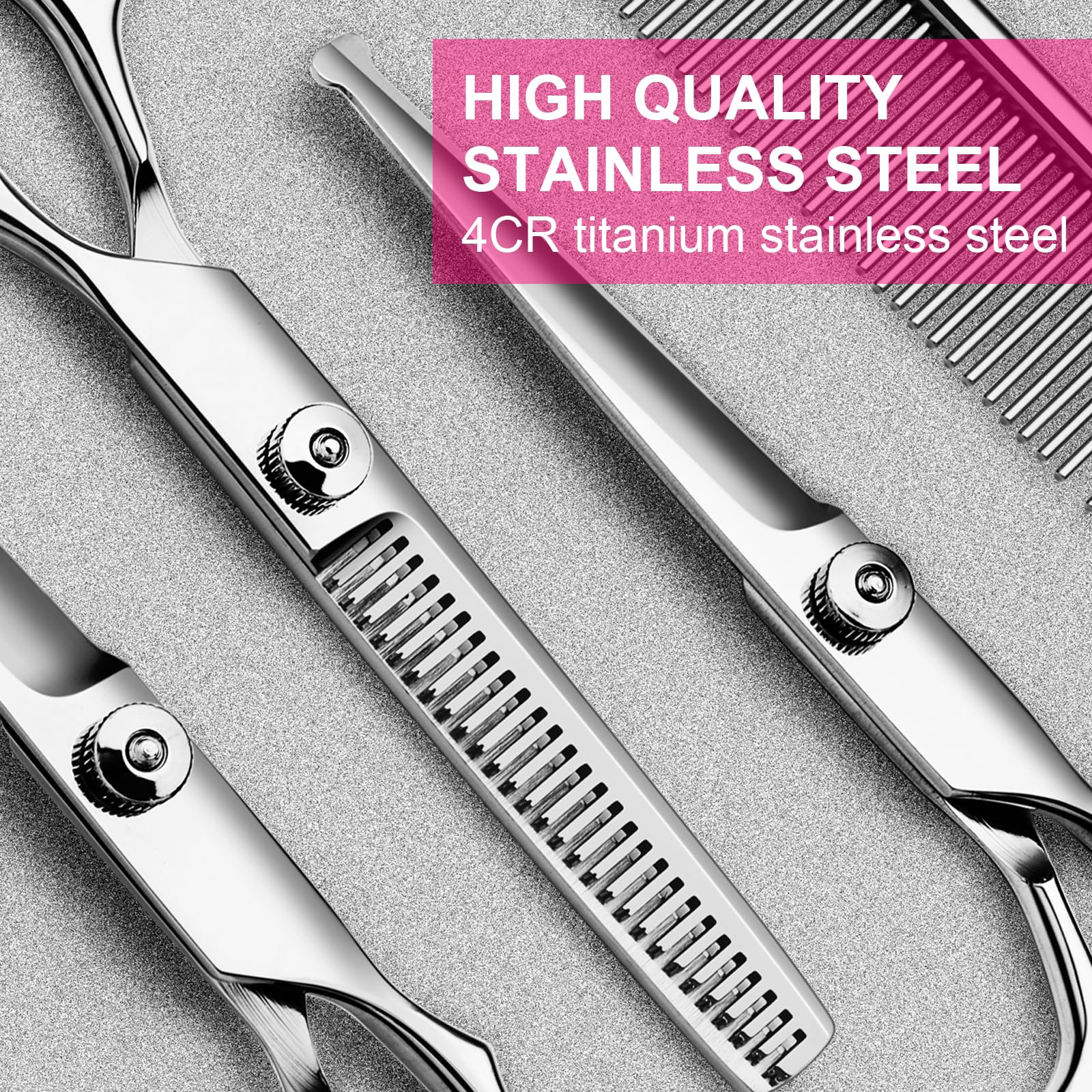 TINMARDA dog grooming kit curved shears shown as a close-up of the rounded trimming blades.