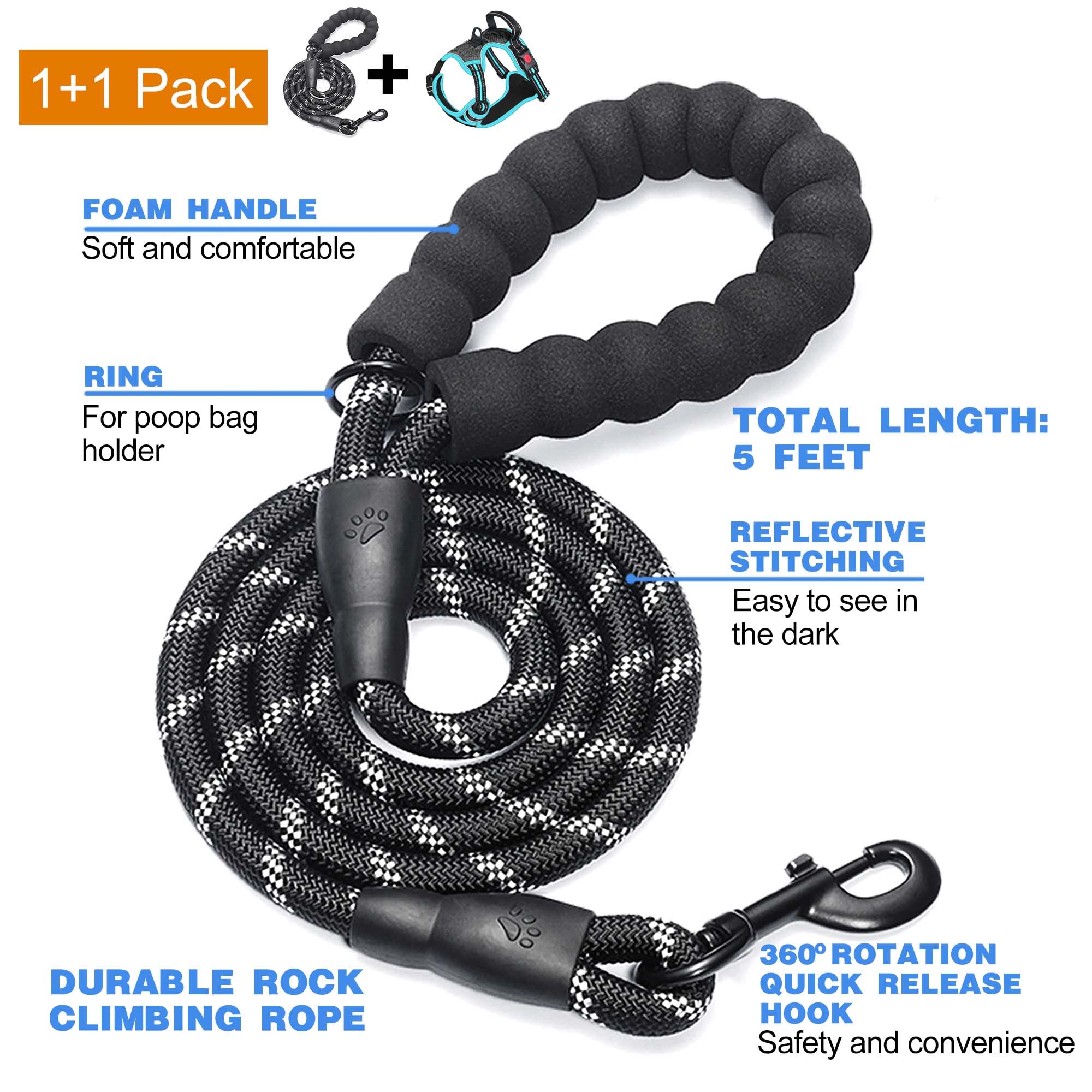 tobeDRI dog harness close-up showing a metal leash attachment ring and reinforced stitching.