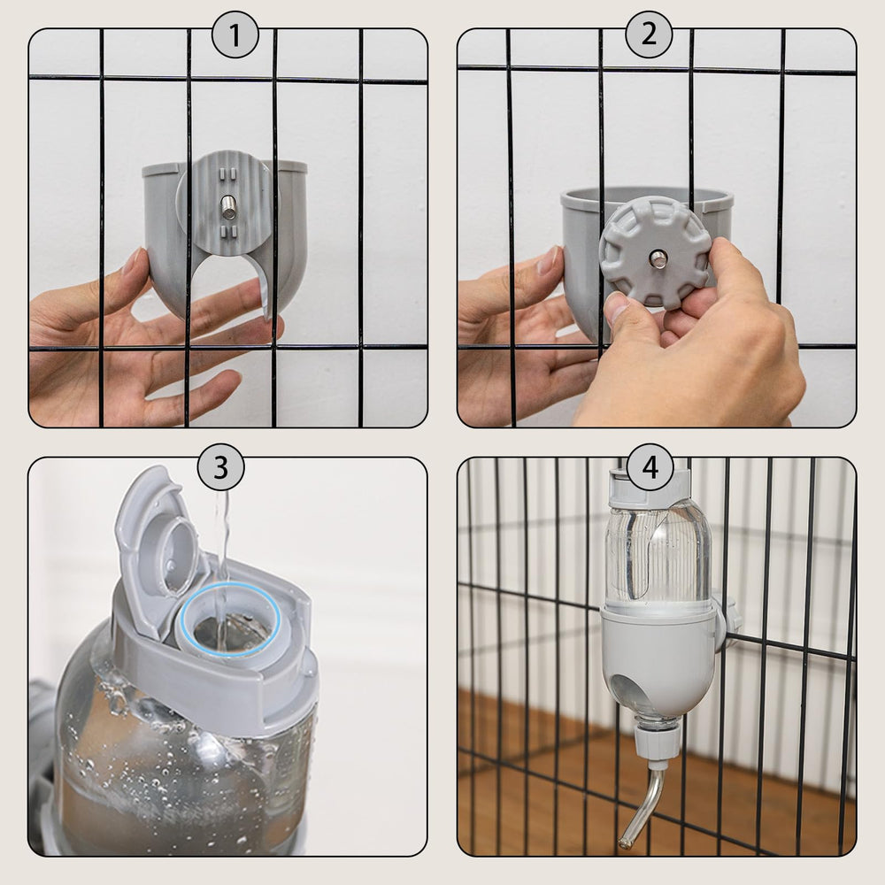 TOKAYIFE cage water bottle positioned on a small-animal cage.