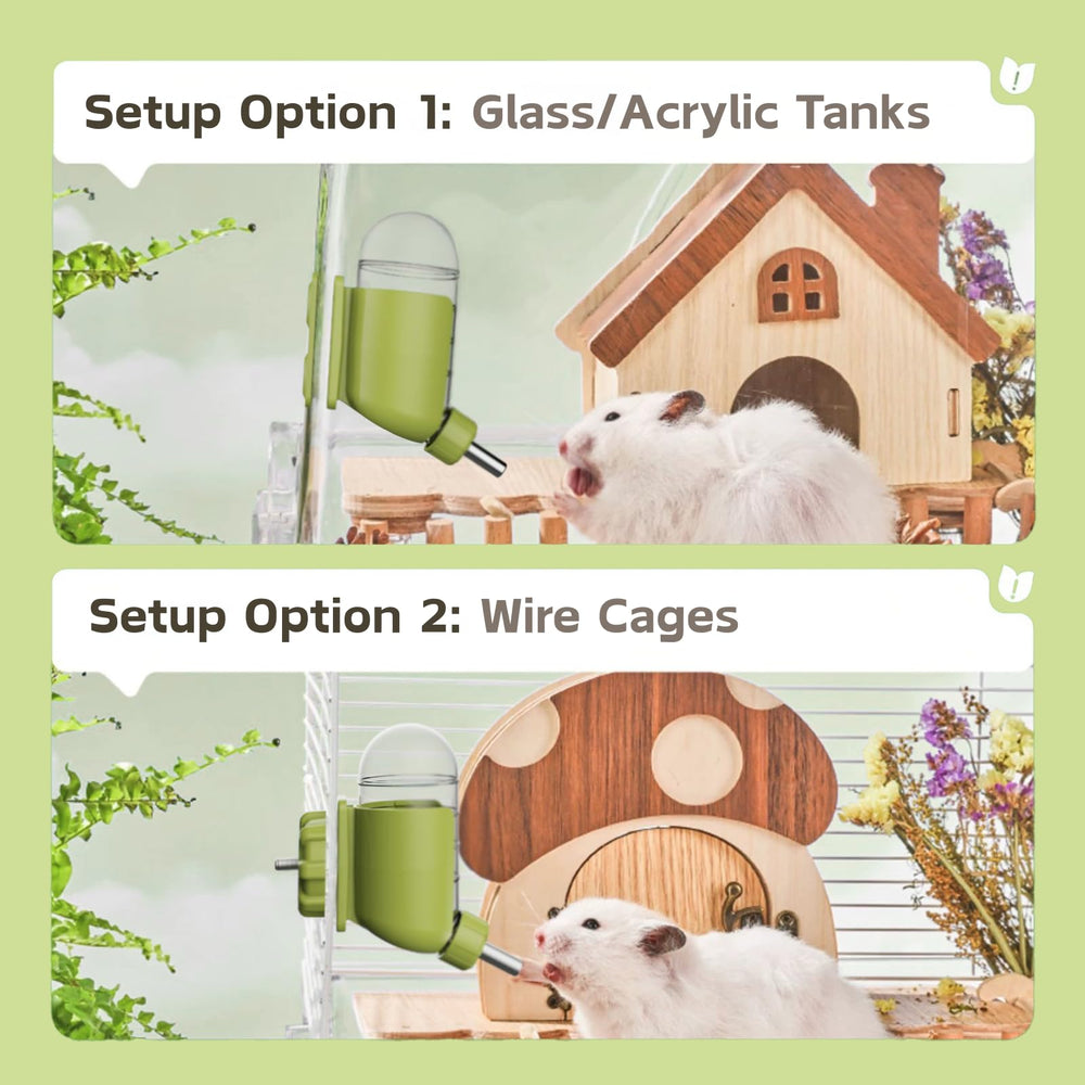 TOKAYIFE hamster water bottle shown attached to a cage.